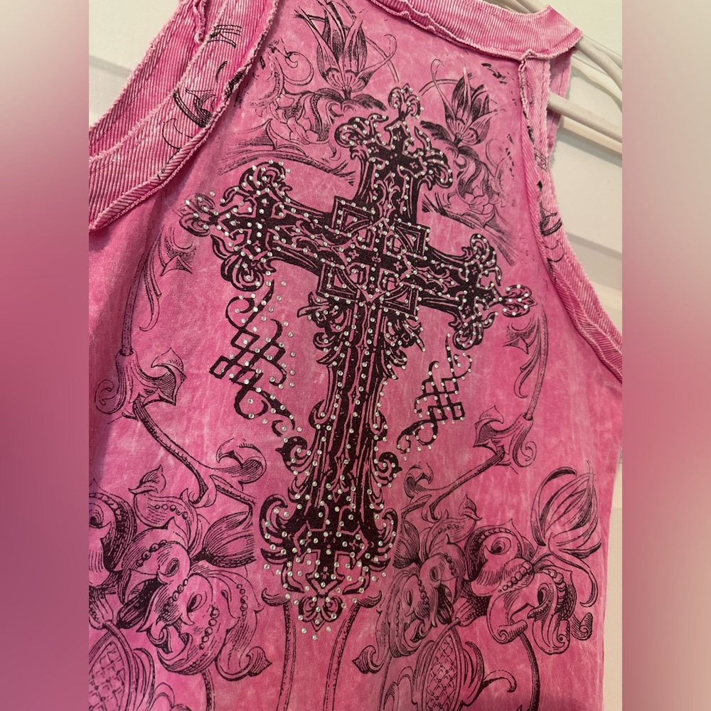 Vocal Vintage Y2K Rhinestone Cross Tank Top - Picture 5 of 5